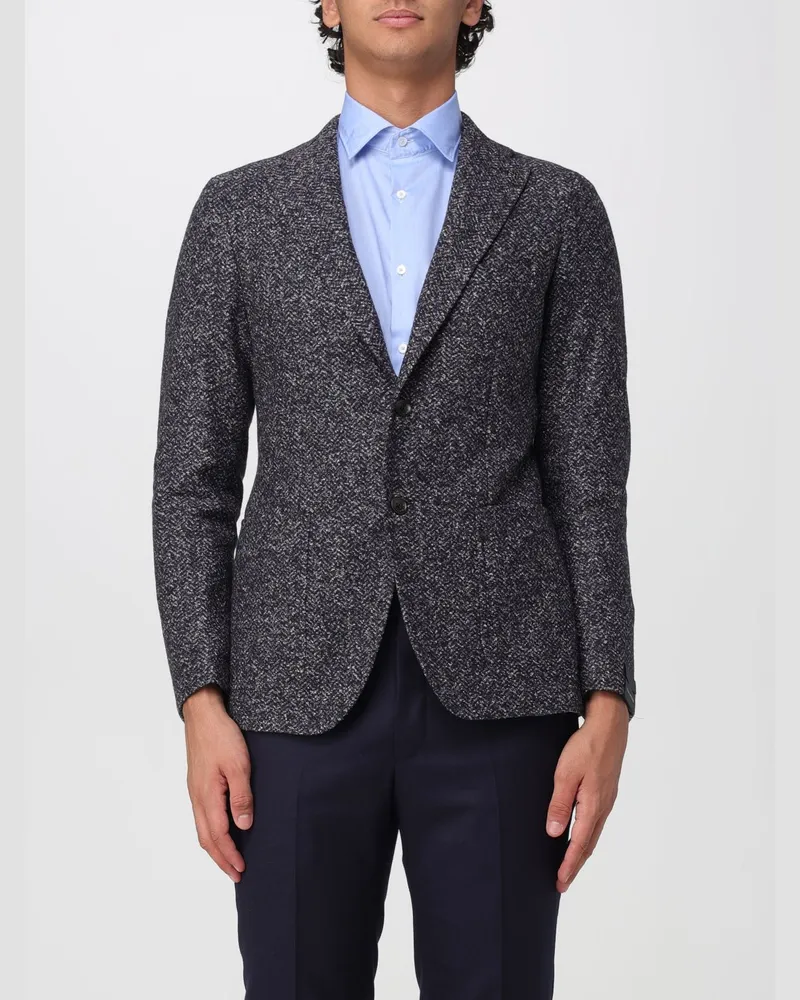 Tagliatore Slim Fit Einreiher-Blazer aus Wollmischung mit aufgesetzten Taschen Bunt