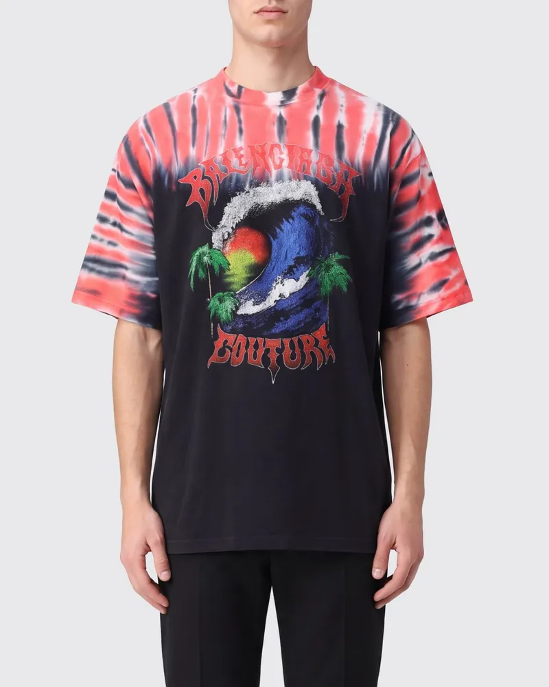 Balenciaga Baumwoll-T-Shirt mit Grafik-Print und überschnittenen Schultern Schwarz