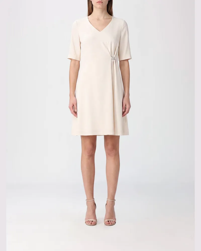 Herno A-Linien-Minikleid aus Polyester mit V-Ausschnitt und Metallring Weiß