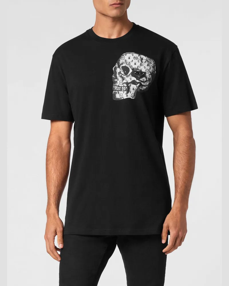 Philipp Plein T-Shirt aus Baumwolle mit Totenkopf-Print und Hexagon-Logo Schwarz
