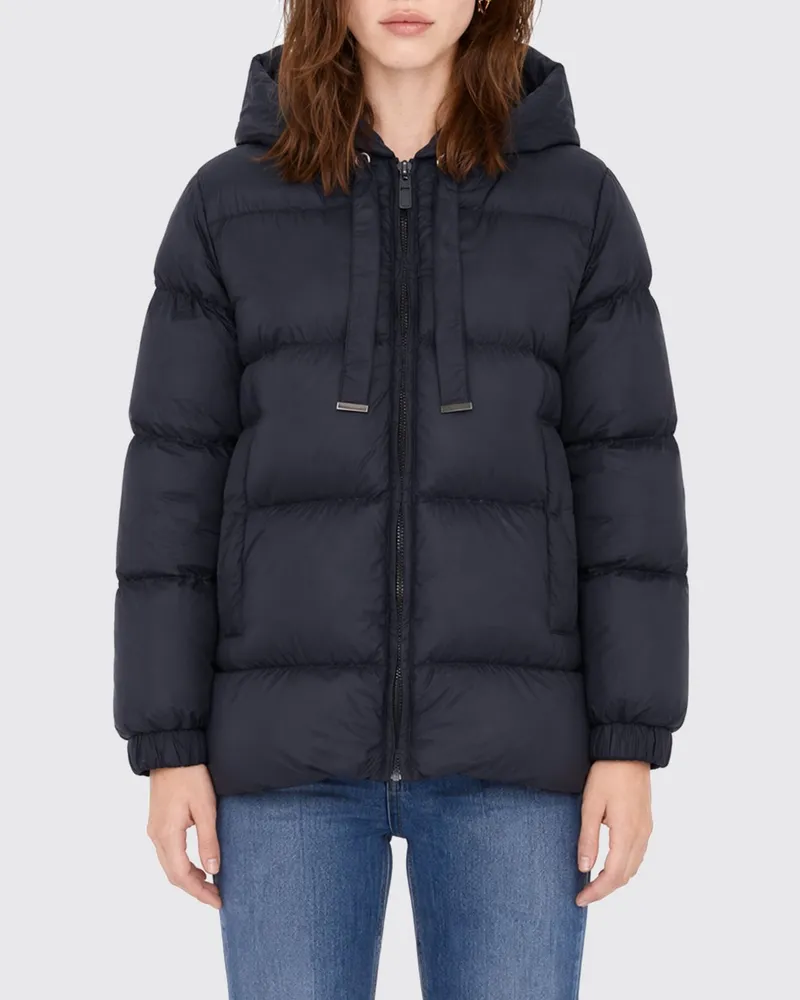 Max Mara Kurze Daunenjacke aus gestepptem technischem Nylon mit Kapuze Blau