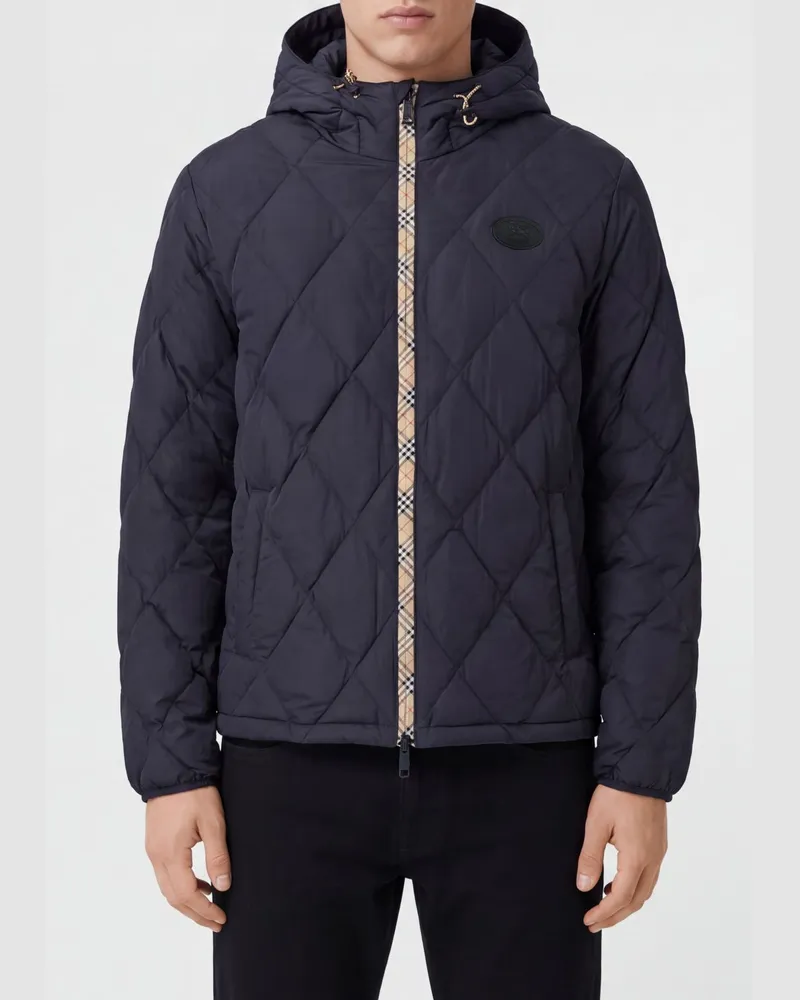 Burberry Gesteppte Nylon-Daunenjacke mit Kapuze und EKD-Logo Schwarz
