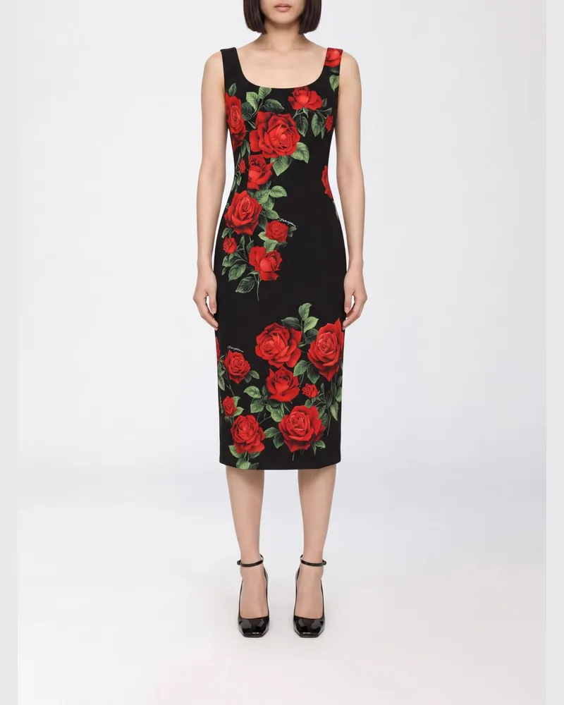 Dolce & Gabbana DOLCE  GABBANA Schulterfreies Midi-Etuikleid aus Seide von Dolce & Gabbana mit Blumenmuster Schwarz