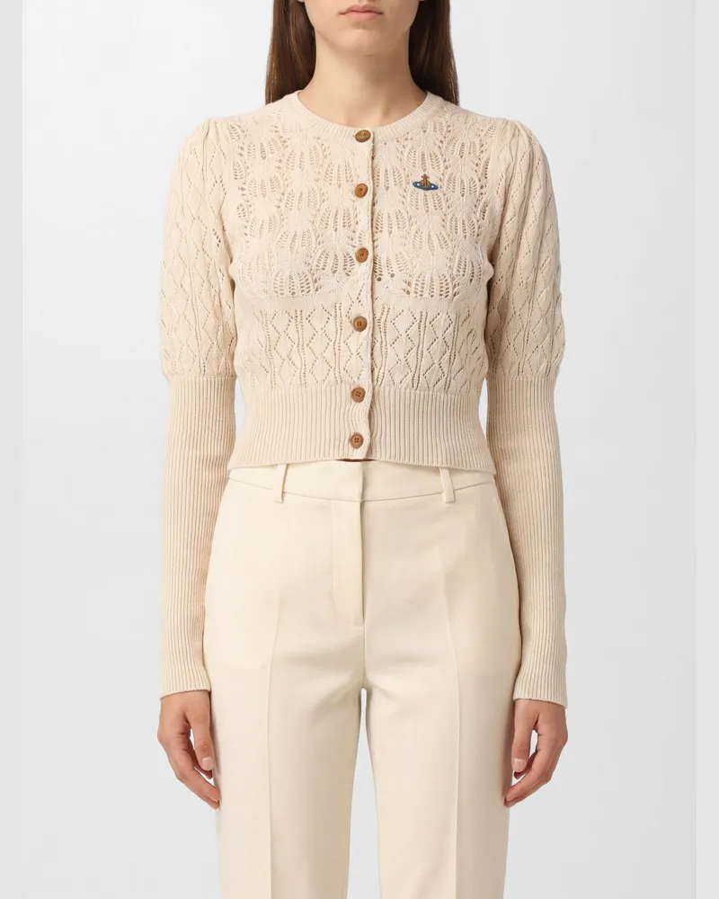 Vivienne Westwood Slim Fit Baumwoll-Cardigan mit gesticktem Orb-Logo und gerafften Schultern Beige