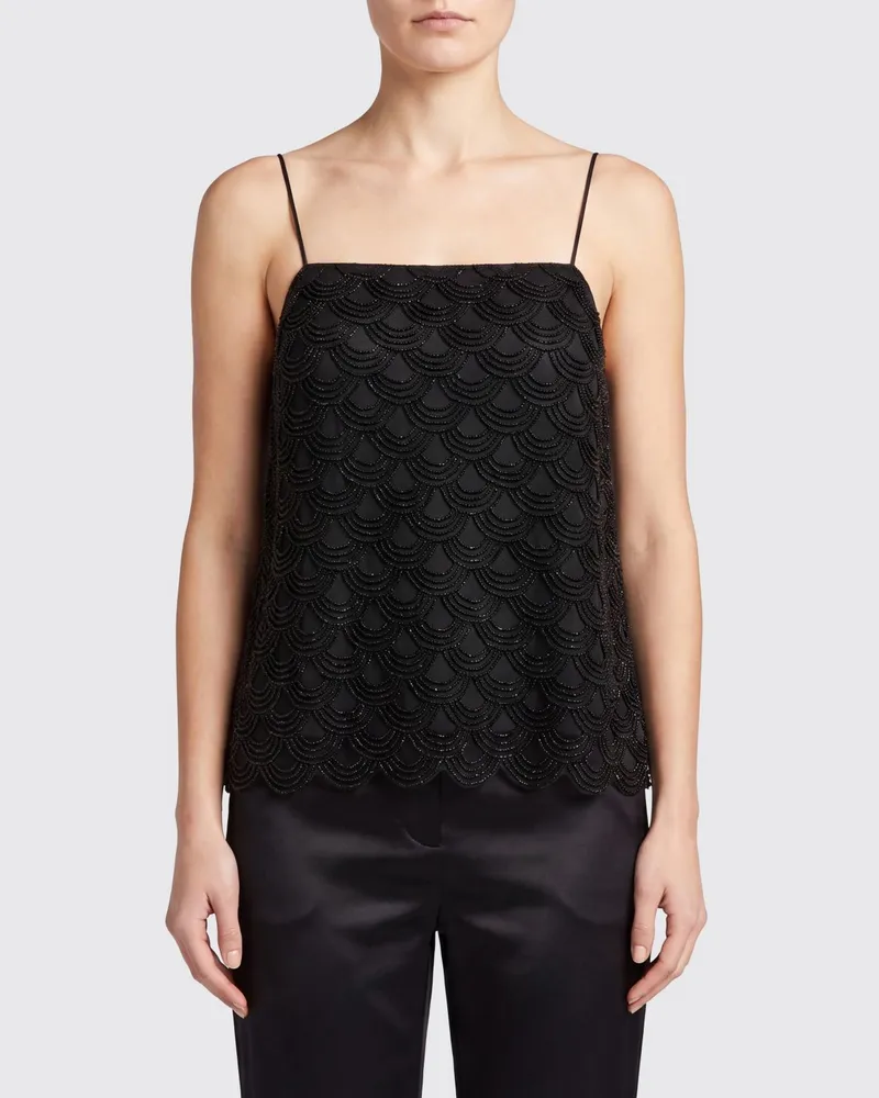 ROTATE Birger Christensen Abendtop aus Polyester mit Strass-Stickerei und dünnen Trägern von Schwarz