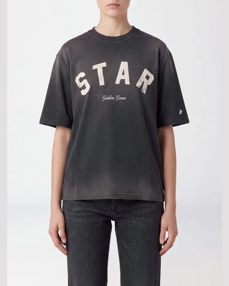 Golden Goose Baumwoll-T-Shirt mit Rundhalsausschnitt und Kontrast-Logo Schwarz