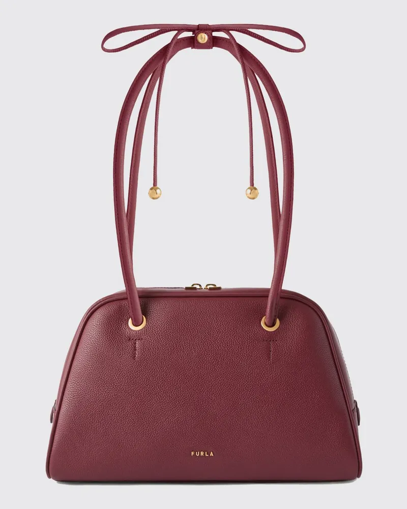 Furla Handtasche Poppy aus Vollnarbenleder mit Doppelgriffen und Reißverschluss Rot
