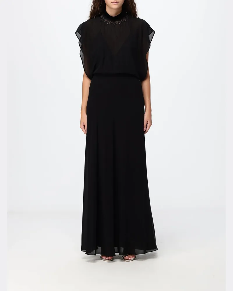 Fendi Ärmelloses langes Abendkleid von aus Seidengeorgette mit Stehkragen Schwarz