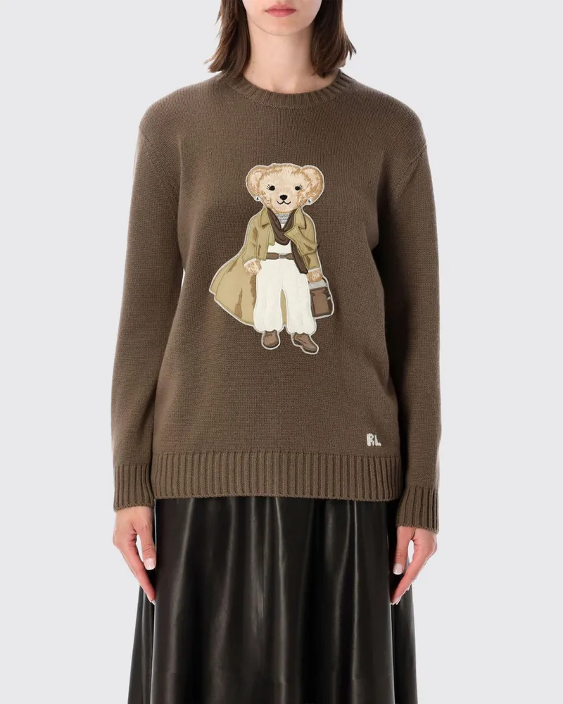 Ralph Lauren Kaschmir-Pullover mit Rundhalsausschnitt und kontrastierendem Teddybär-Print Braun