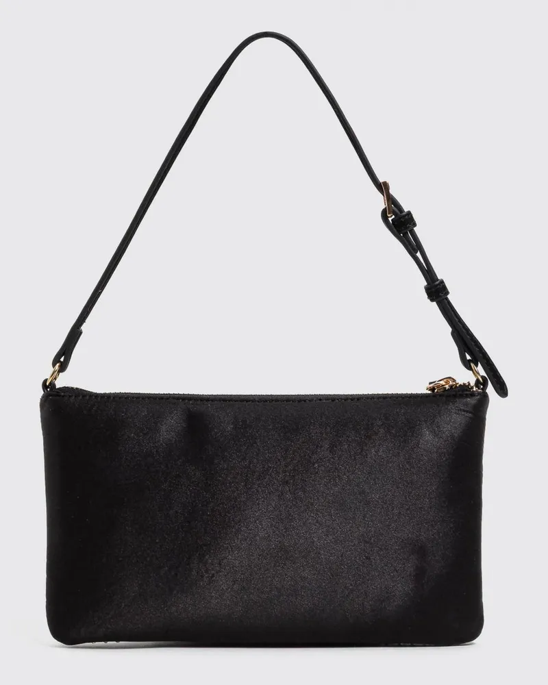 Twin-Set Mini-Schultertasche aus Satin mit Kristallstickerei Schwarz