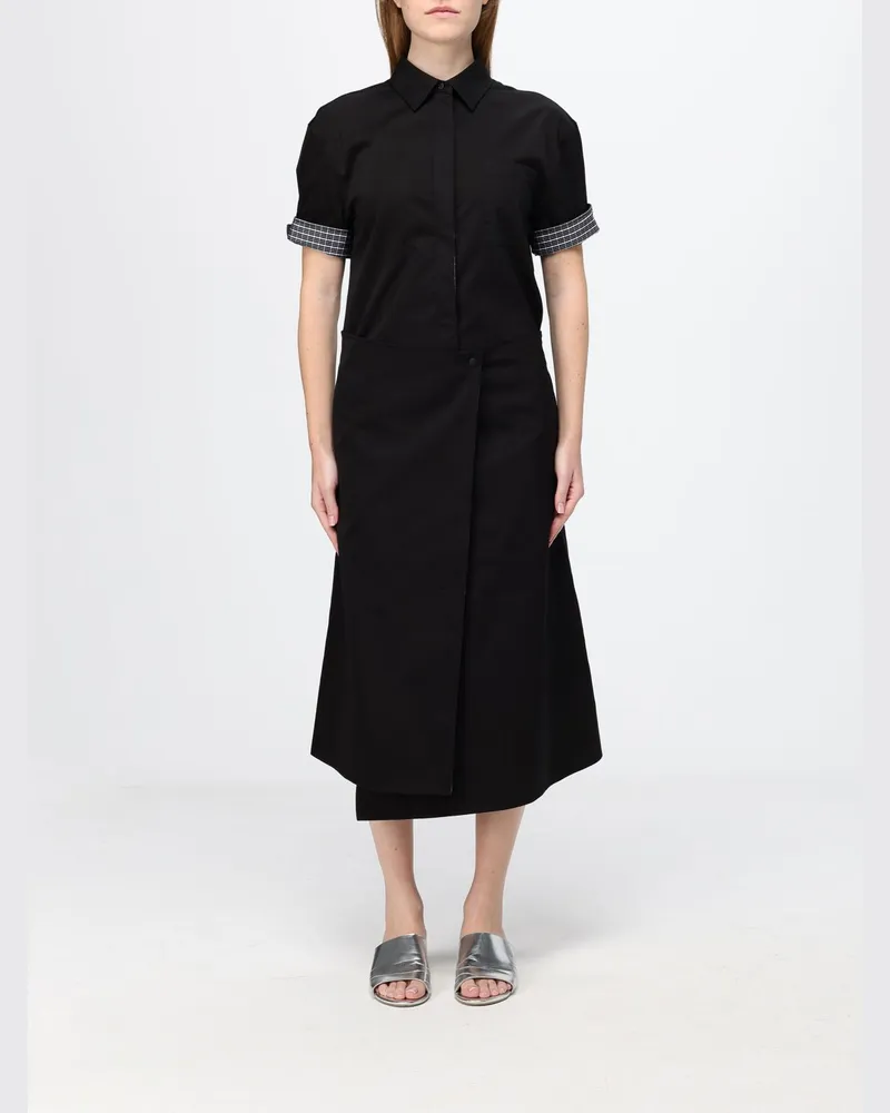 Loewe Midi-Hemdblusenkleid in Wickeloptik aus Seide und Baumwolle mit asymmetrischem Saum Schwarz
