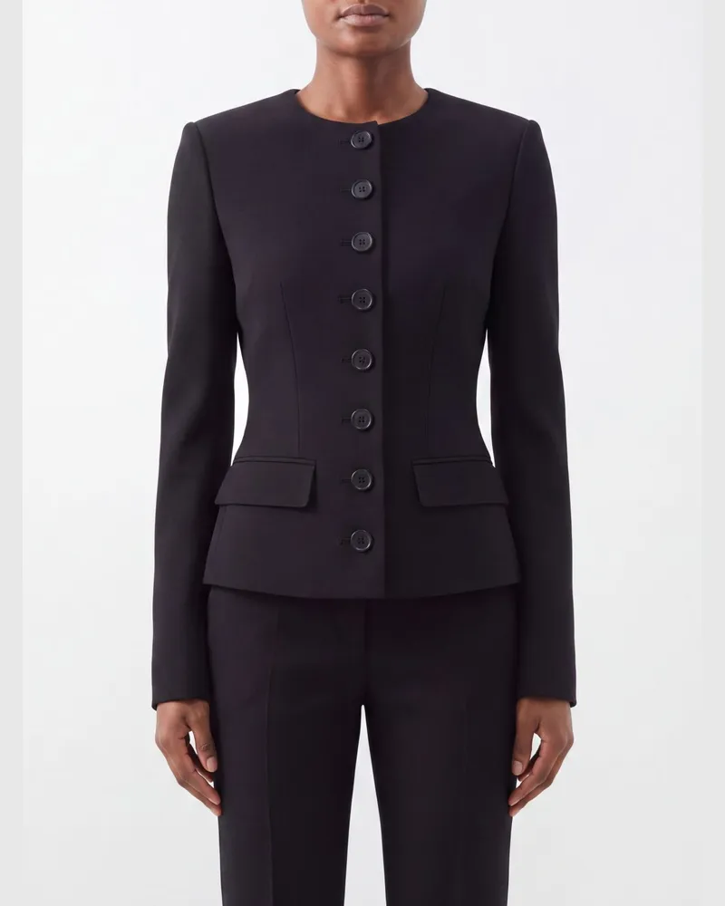 Dolce & Gabbana DOLCE  GABBANA Dolce & Gabbana Einreihiger kurzer Wollblazer in Slim Fit mit Rundhalsausschnitt Schwarz