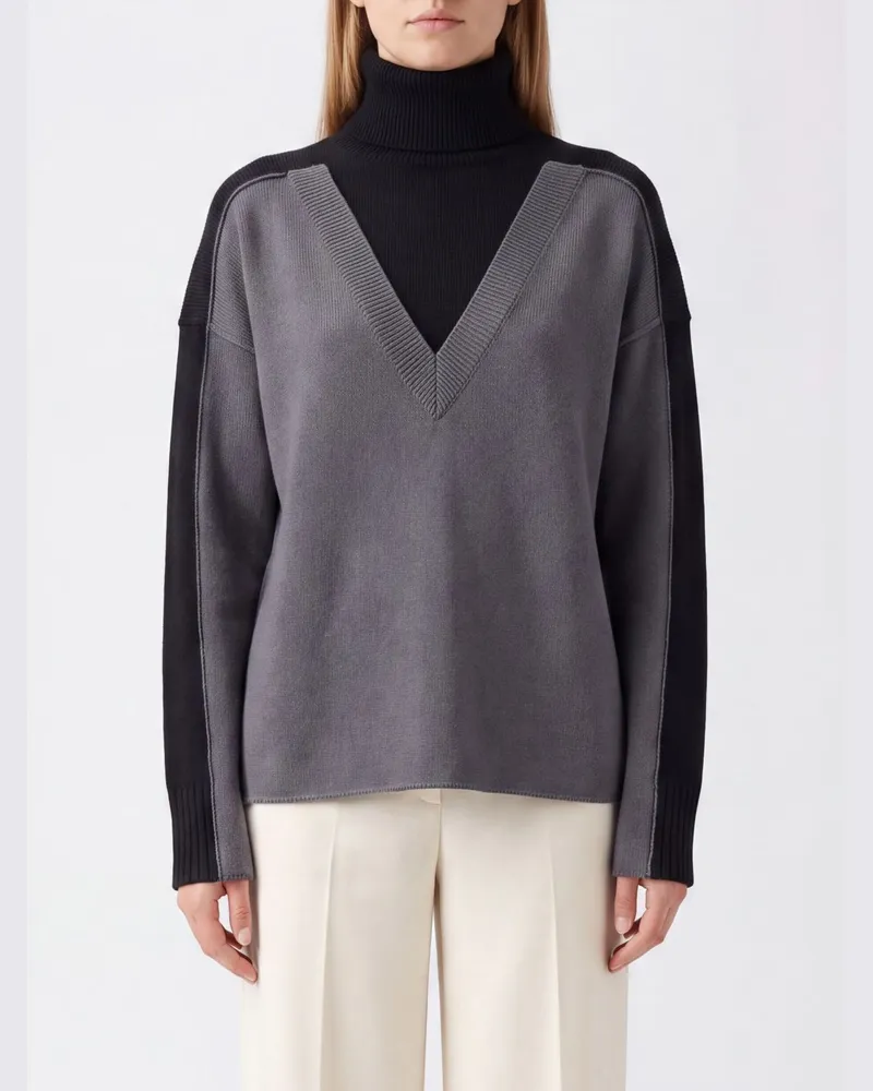 Maison Margiela Bicolor-Wollrollkragenpullover in Relaxed Fit von Schwarz