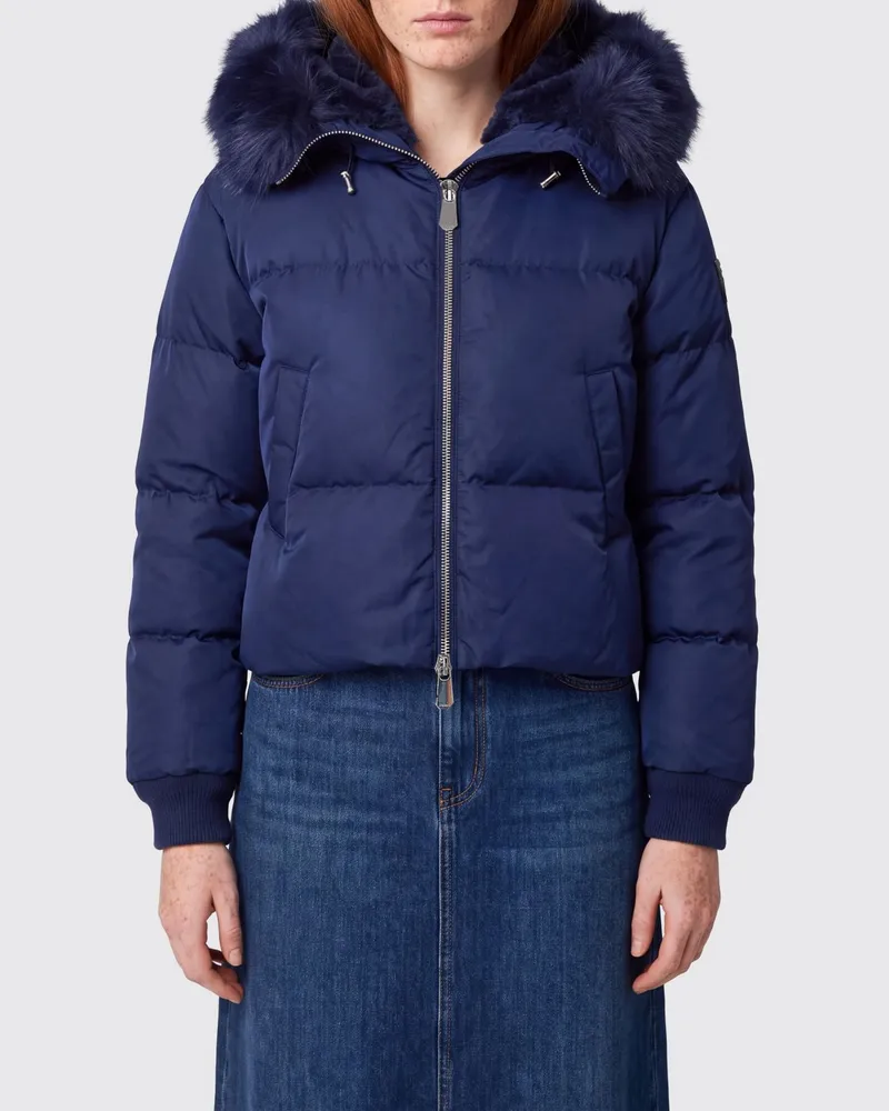 Pinko Gesteppte Bomberjacke im Cropped-Schnitt mit Camouflage-Print und Shearling-Kapuze Blau