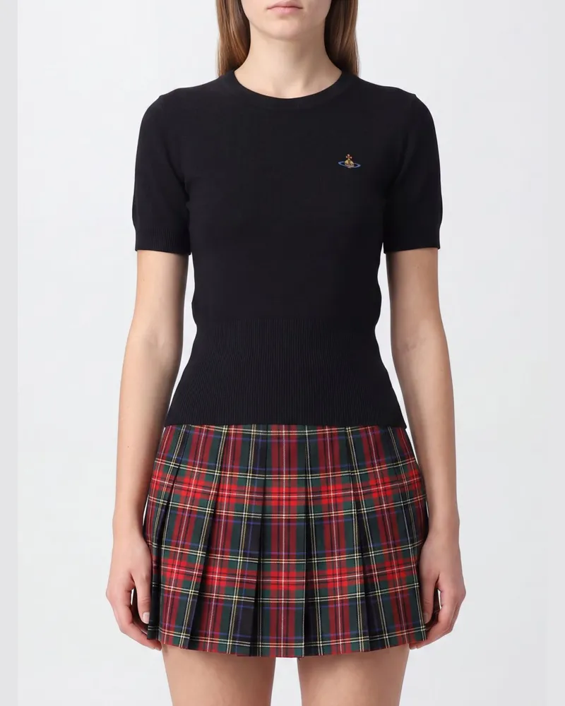 Vivienne Westwood Kurzärmeliger Slim-Fit Wollpullover mit Orb-Logo Schwarz