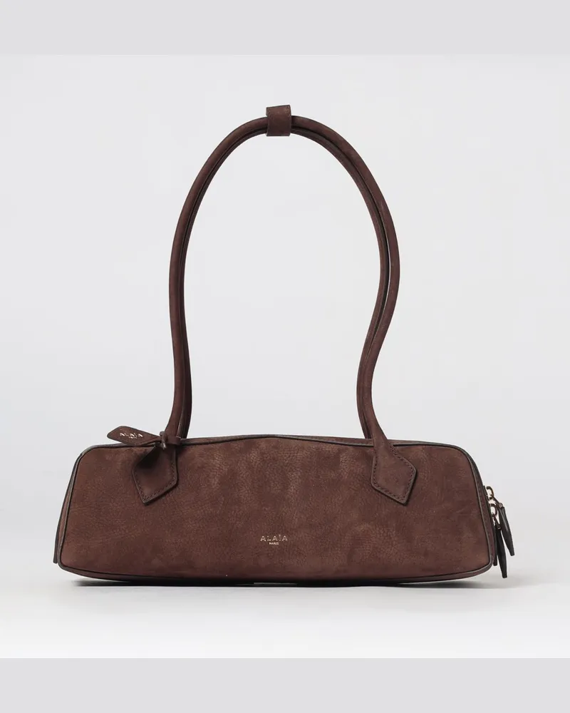 Alaïa Mittlere Le Teckel Schultertasche aus Kalbsleder und Nubuk Kakao