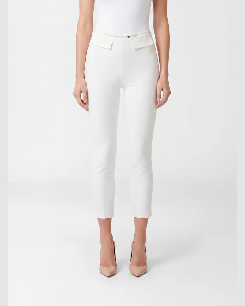 Elisabetta Franchi Hoch taillierte Skinny-Hose aus Crêpe mit Pattentaschen Weiß
