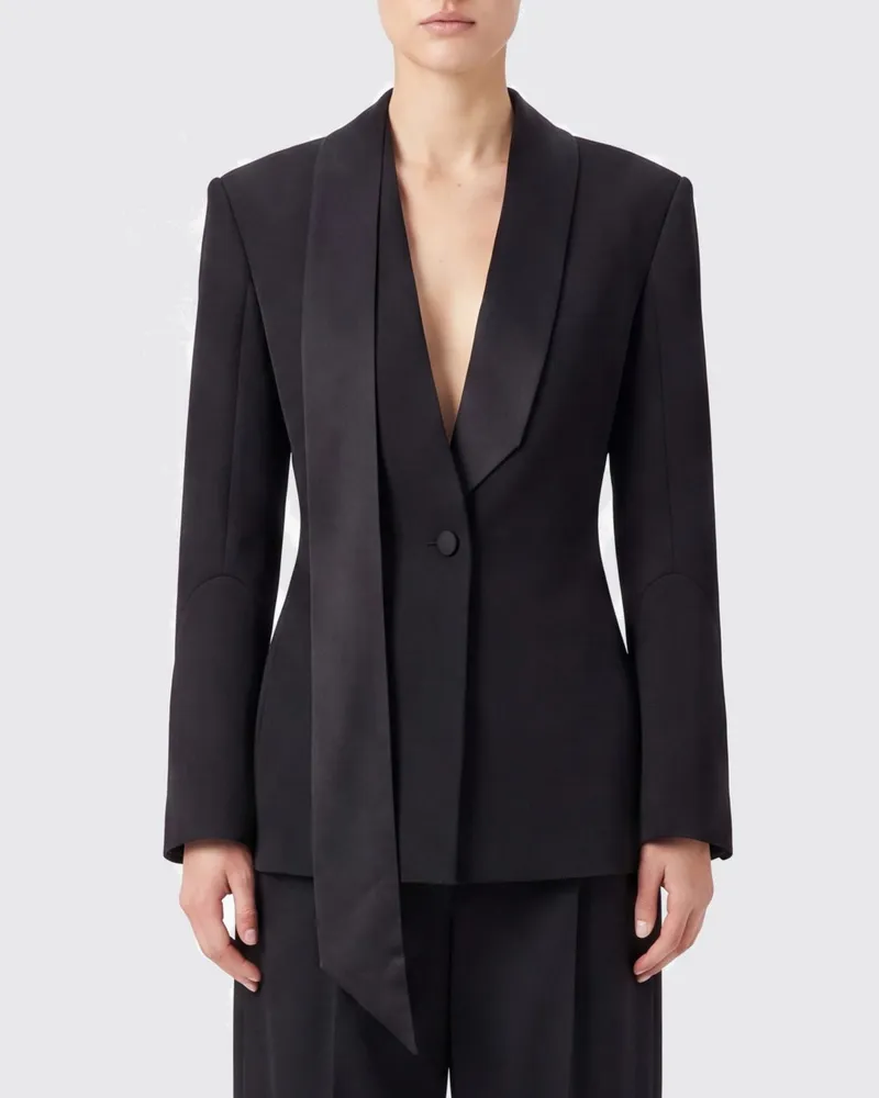 ATTICO Slim Fit Blazer aus Schurwolle mit Satin-Schalkragen Schwarz