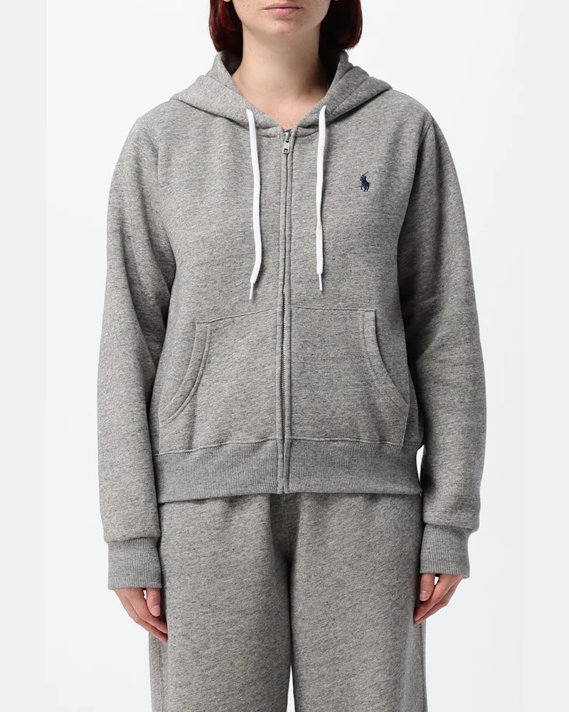 Ralph Lauren Kapuzenjacke aus Baumwollmischung mit Reißverschluss und gesticktem Logo Grau