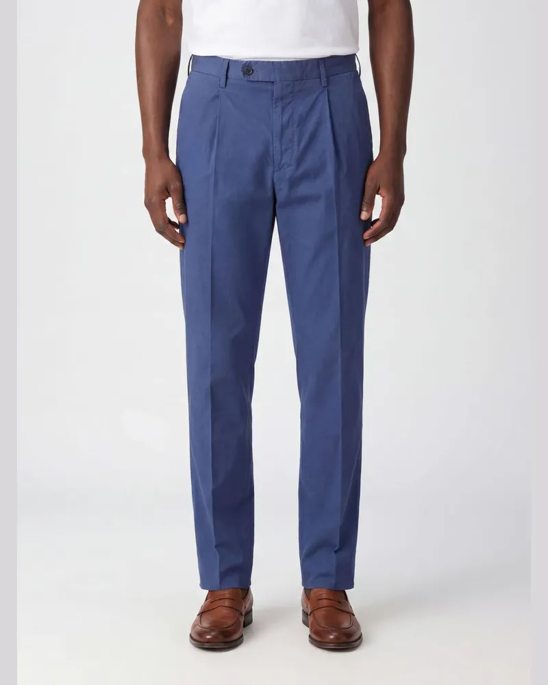 Incotex Slim-Fit Chino-Hose aus Baumwoll-Leinen-Mischung Blau