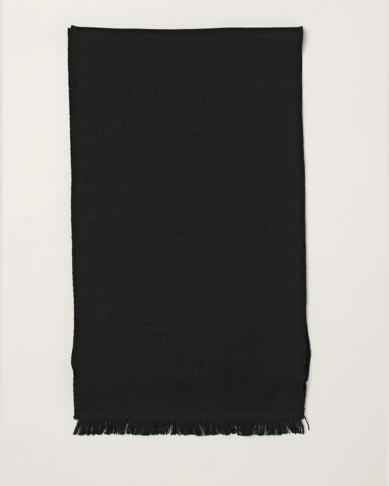 Emporio Armani Strickschal aus reiner Wolle mit gerippten Kanten Schwarz
