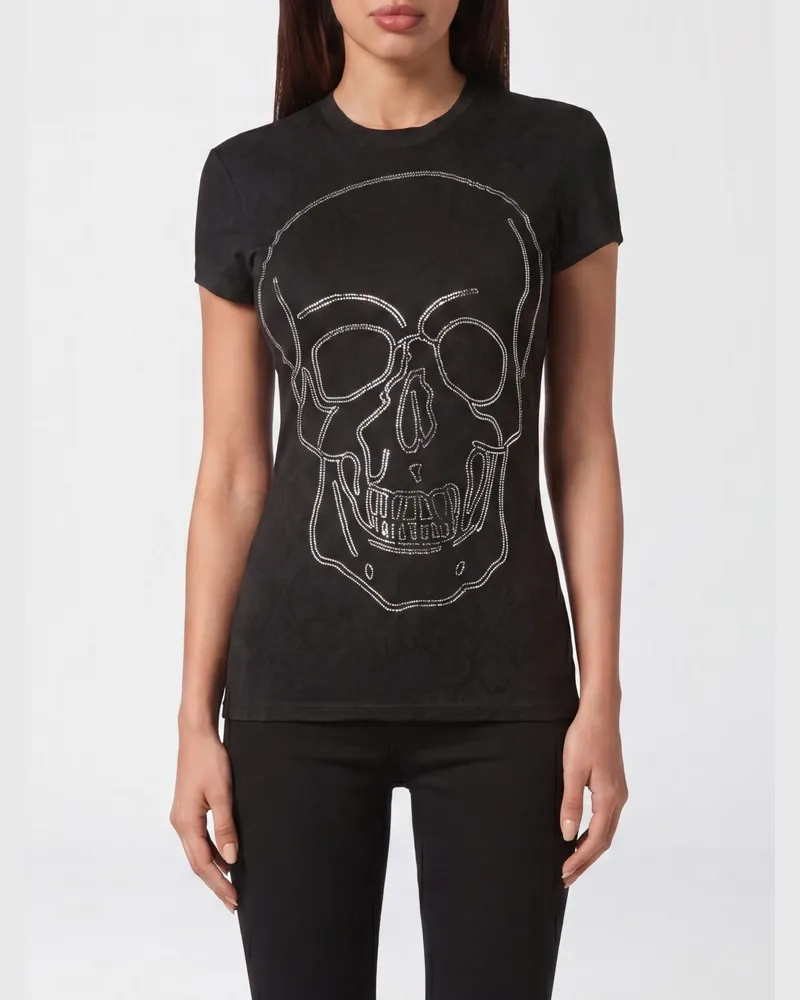 Philipp Plein Slim-Fit-Baumwoll-T-Shirt mit Totenkopf-Print und Strass Weiss