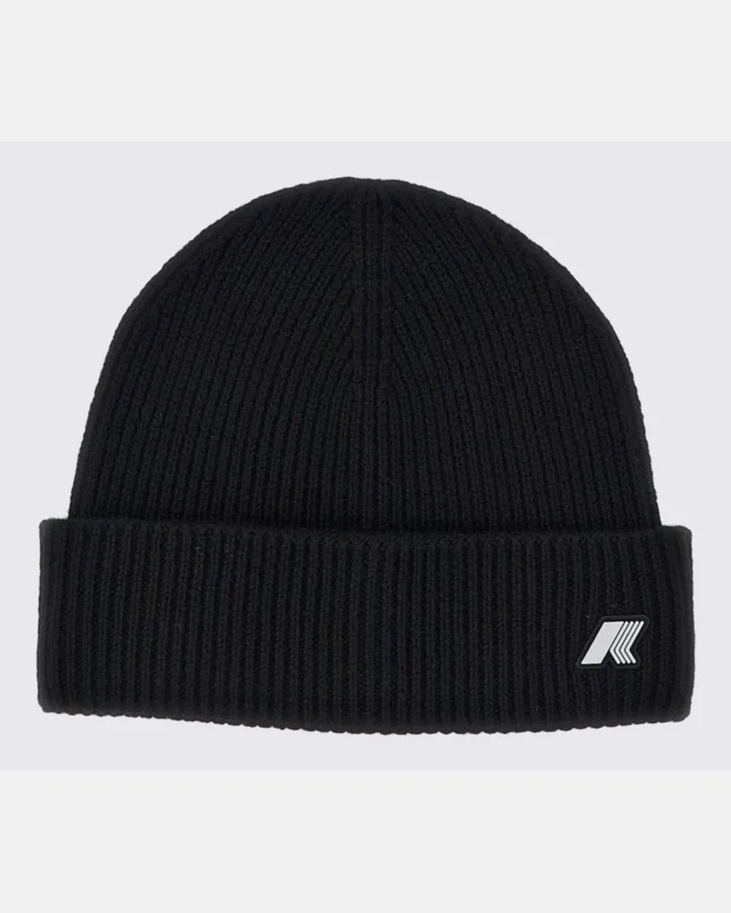K-Way Brice Beanie-Mütze von aus gerippter Wolle mit Umschlag und Gummi-Logo Schwarz