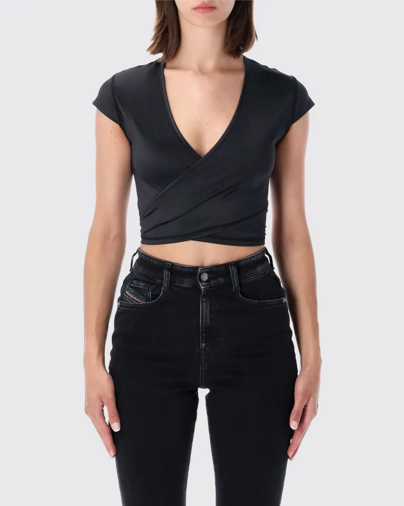 Diesel Cropped-Top aus Polyamid mit V-Ausschnitt und Bindev-Verschluss Schwarz