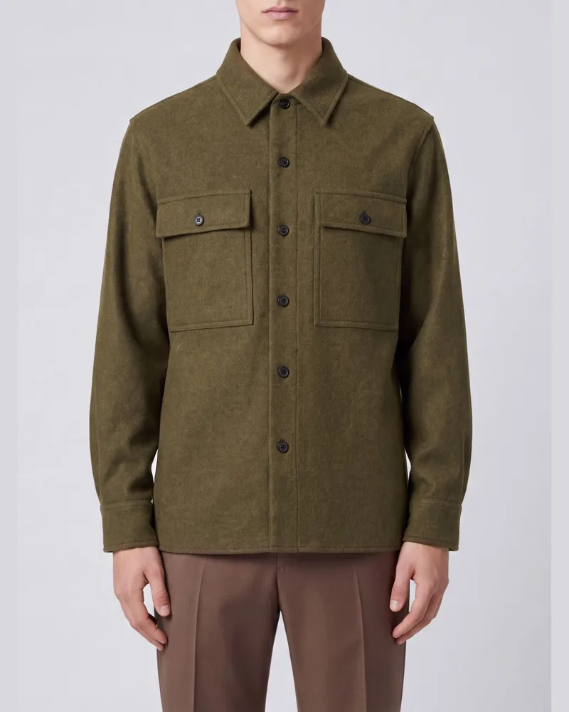 Jil Sander Hemdjacke aus Schurwolle mit aufgesetzten Pattentaschen Grau
