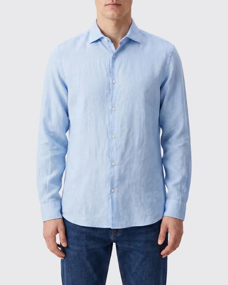 Brooksfield Slim-Fit-Freizeithemd aus reinem Leinen mit französischem Kragen Himmelblau