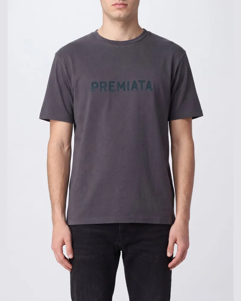 Premiata Rundhals-T-Shirt aus Baumwolle von mit Kontrastlogo und überschnittenen Schultern Grau