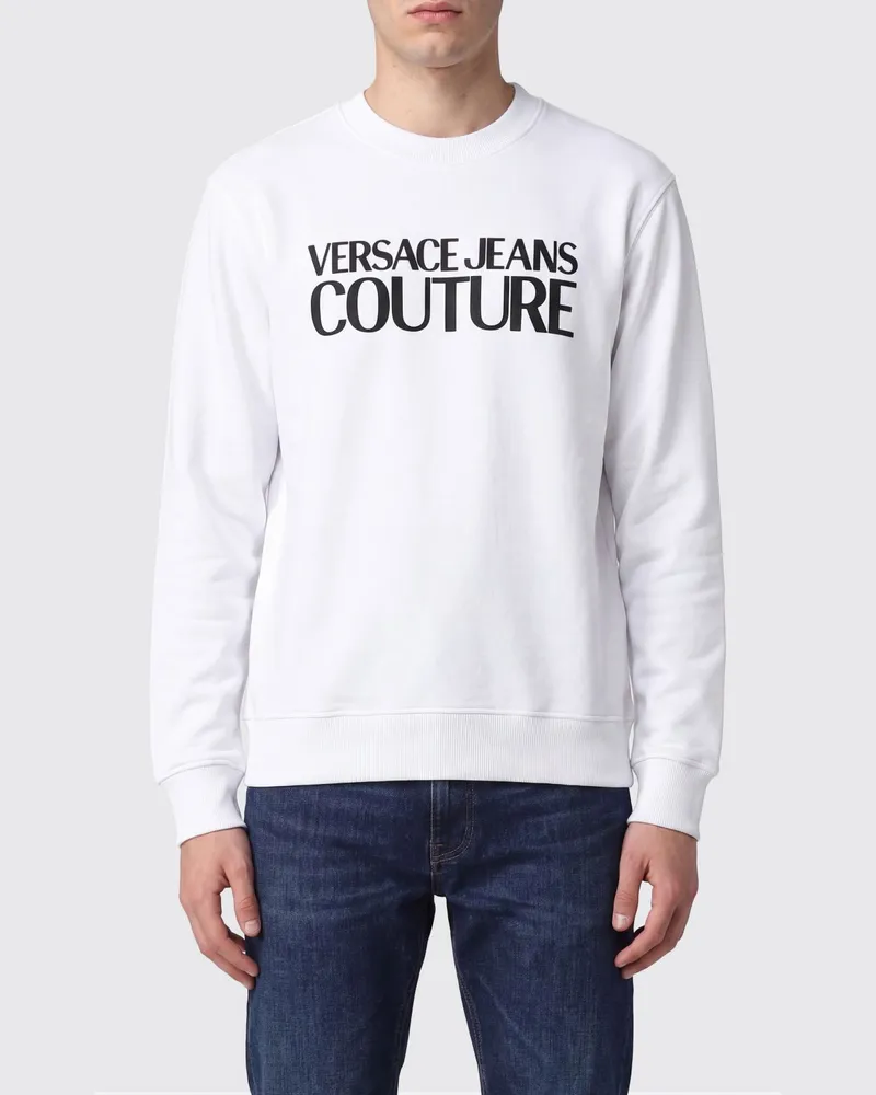 Versace Jeans Zweifarbiges Baumwoll-Sweatshirt mit Rundhalsausschnitt Weiß