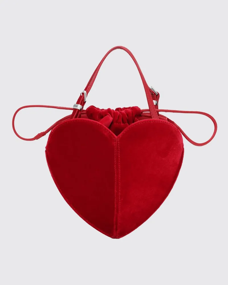 ROTATE Birger Christensen Herzförmige Heart Handtasche aus Samt mit Kordelzug Rot