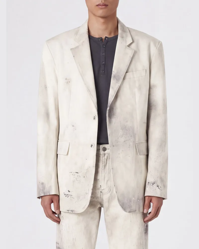 Camper Einreihiger Baumwoll-Blazer mit abstraktem Print und klassischem Revers Weiß
