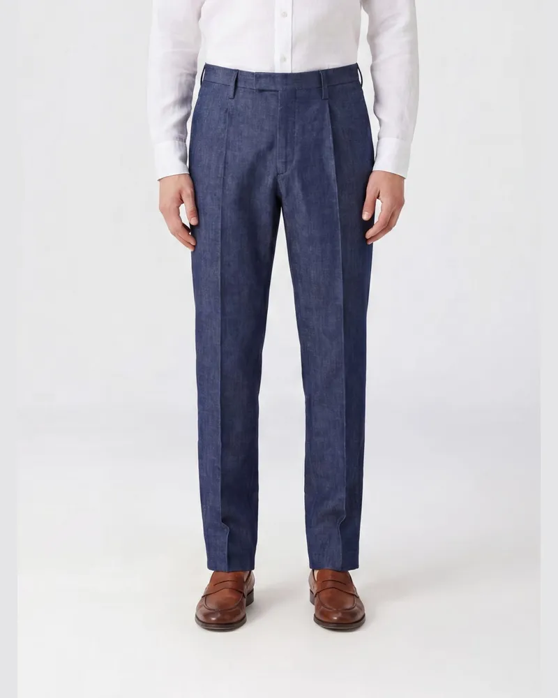 Boglioli Maßgeschneiderte Slim-Fit-Leinenhose mit dezentralem Verschluss Blau