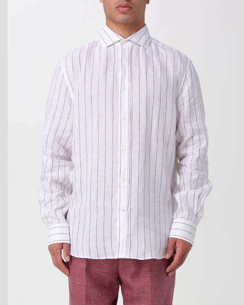 Brunello Cucinelli Gestreiftes Leinen-Freizeithemd Rot