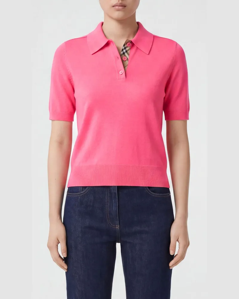 Burberry Kurzärmeliges Poloshirt aus Merinowollstrick Pink