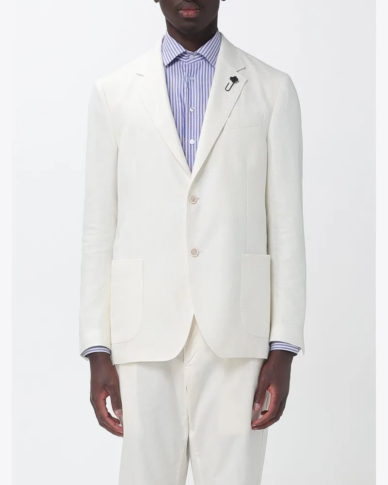 LARDINI Einreihiger Blazer aus Schurwolle und Leinen Weiß