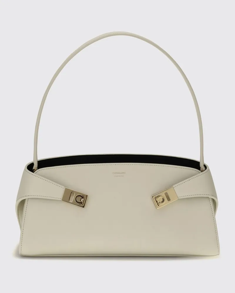 Ferragamo Hug East-West Schultertasche aus Leder mit Gancini-Schnalle Cream