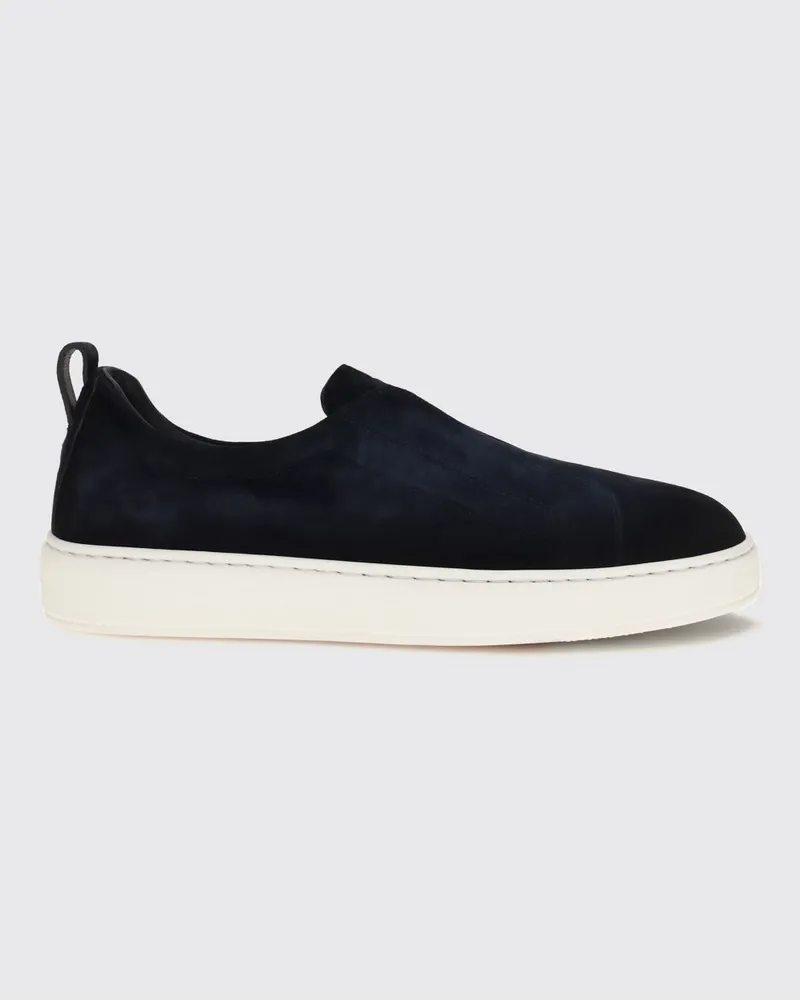 Santoni Victory Slip-on-Sneaker aus Velourskalbsleder mit elastischen Einsätzen Blau