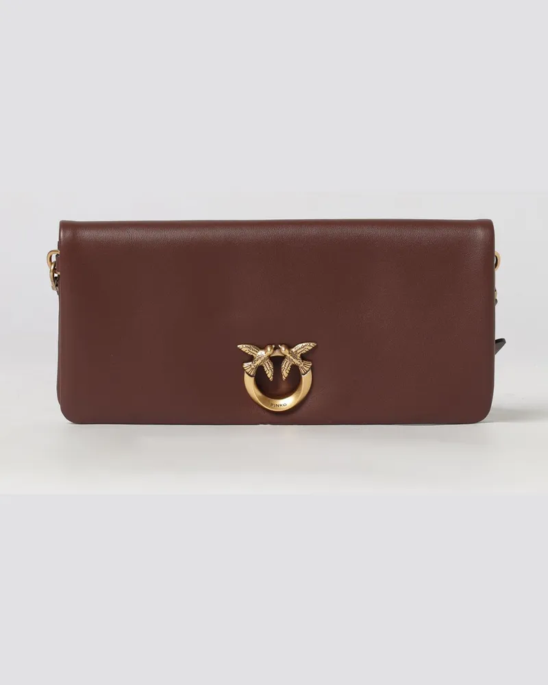 Pinko Love Bag Click Soft Horizontal Classic Clutch aus Glattleder mit Love Birds-Logo Braun