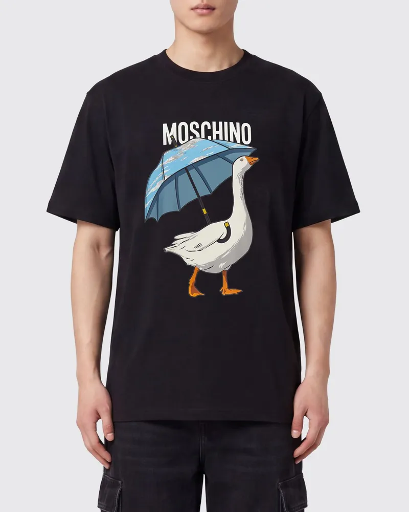 Moschino Baumwoll-T-Shirt mit Grafik-Print und überschnittenen Schultern Schwarz