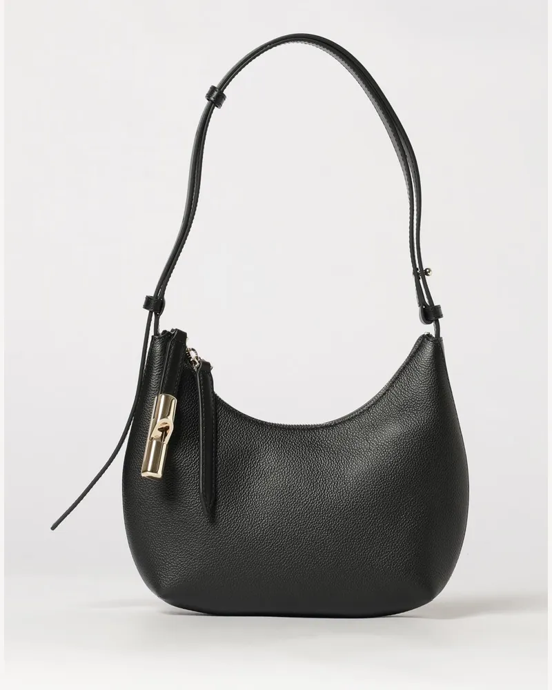Furla Hobo-Tasche aus gehämmertem Kalbsleder mit verstellbarem Schulterriemen Schwarz