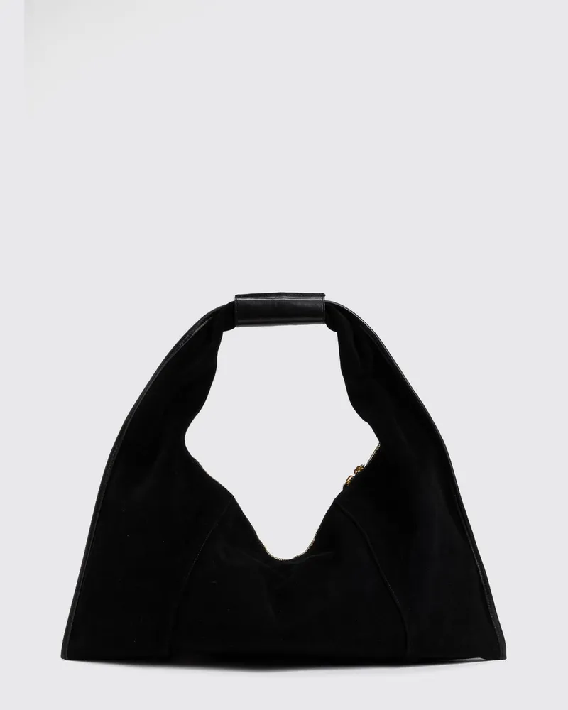 Twin-Set Hobo-Tasche aus Veloursleder mit Quasten aus Metallic-Gewebe Schwarz