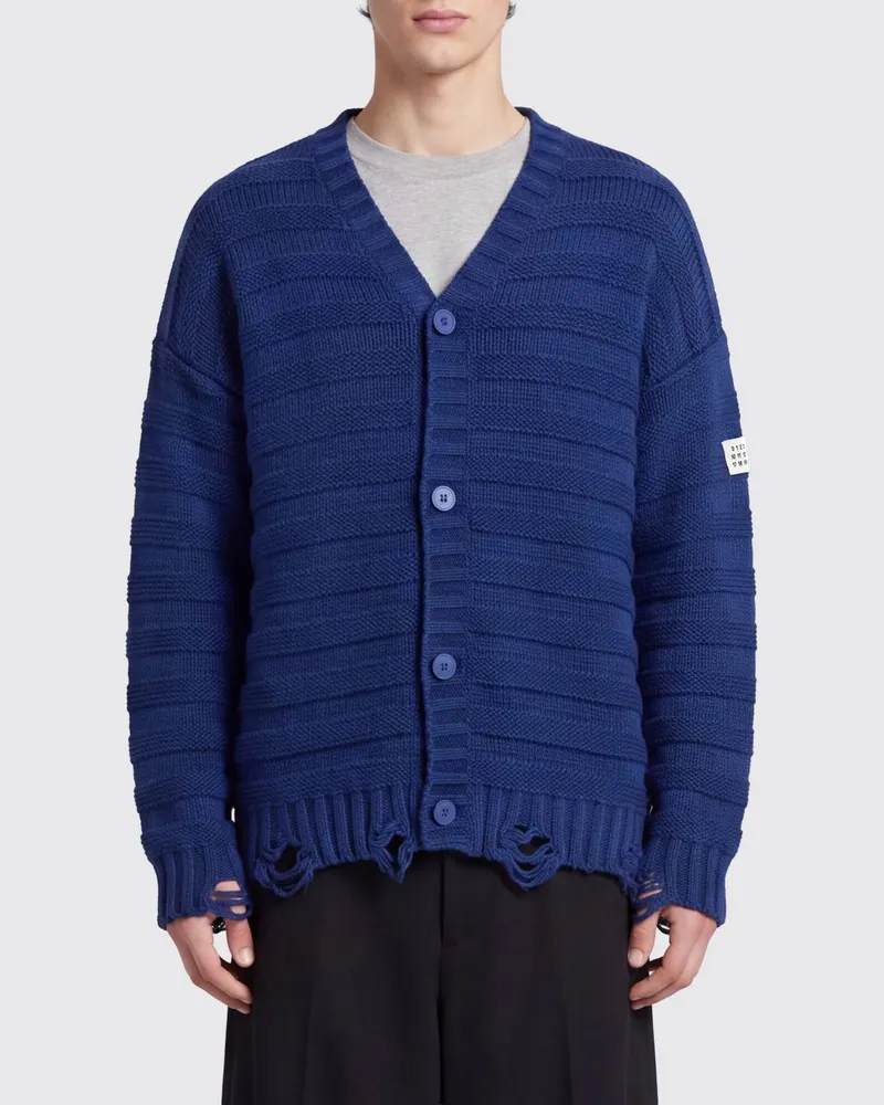 Maison Margiela Relaxed-Fit-Cardigan aus Wollmischung mit Distressed-Effekt Blau