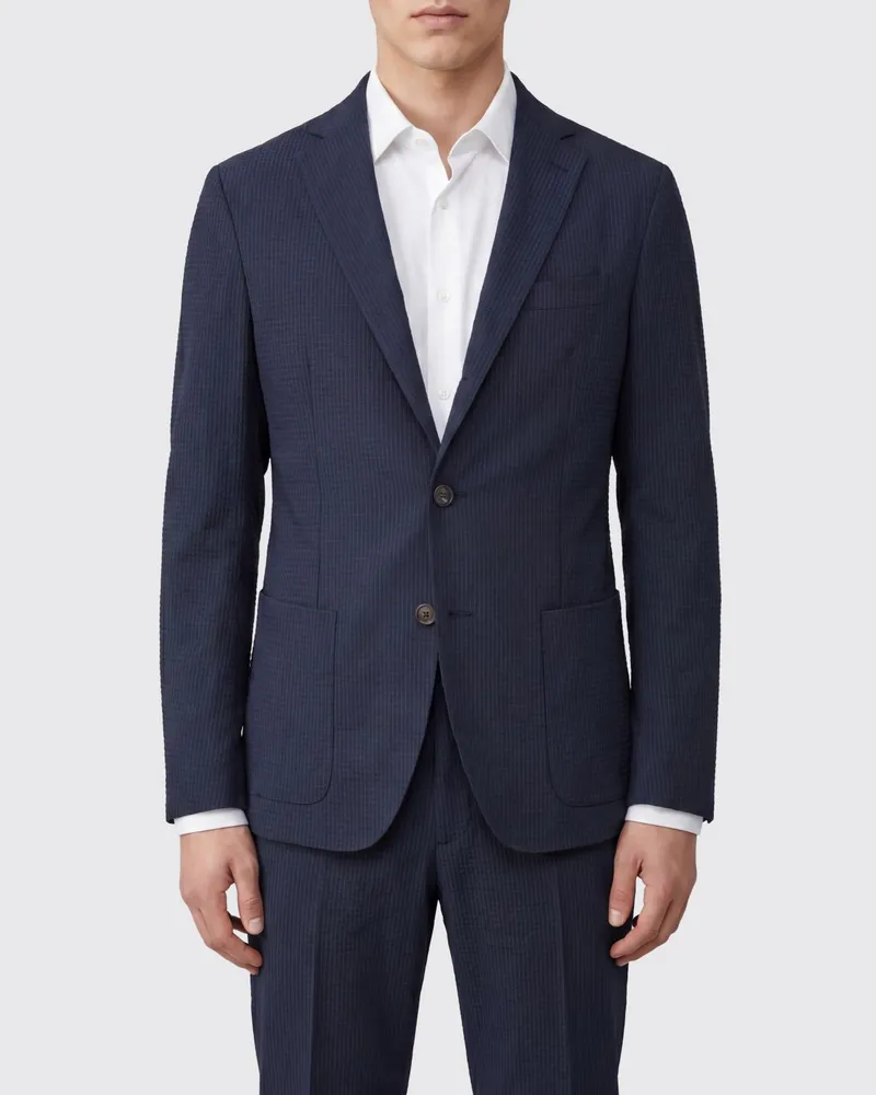 Eleventy Einreihiger karierter Blazer mit fallendem Revers und aufgesetzten Taschen Blau