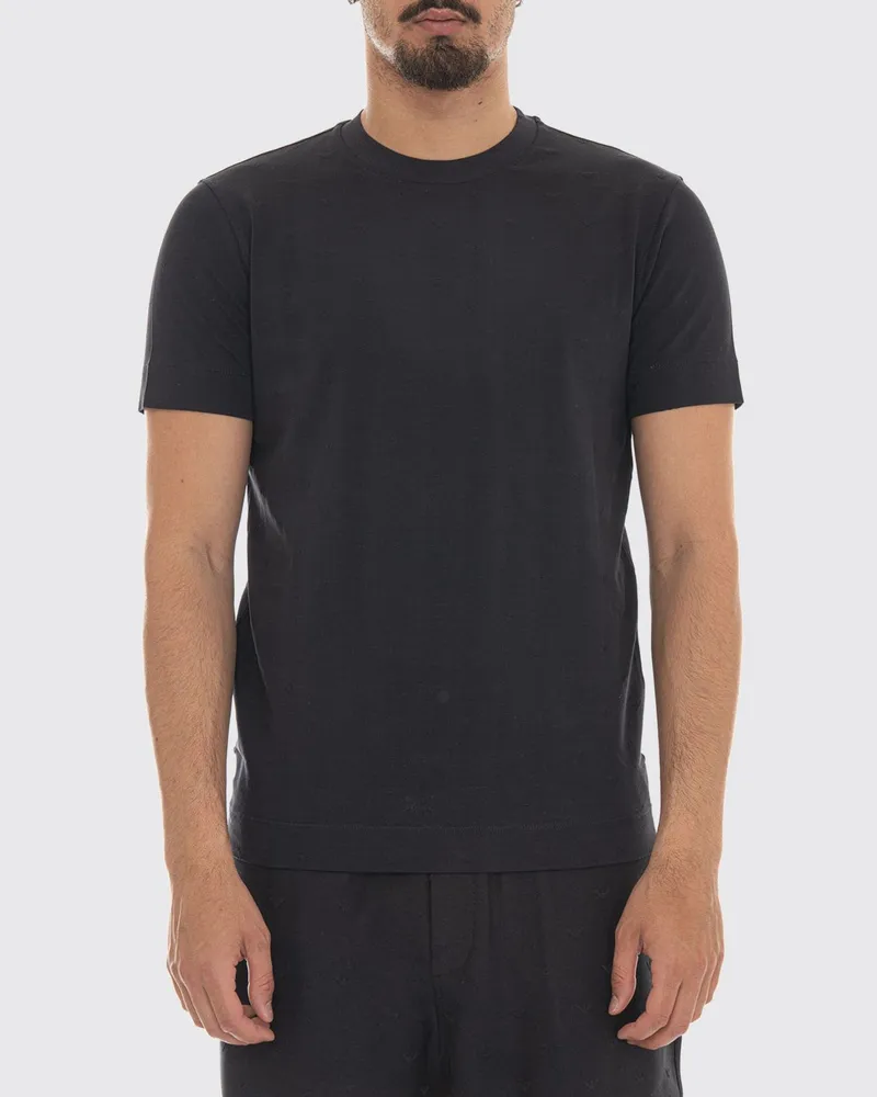 Emporio Armani Rundhals-T-Shirt aus Baumwolle mit Allover-Logo Blau