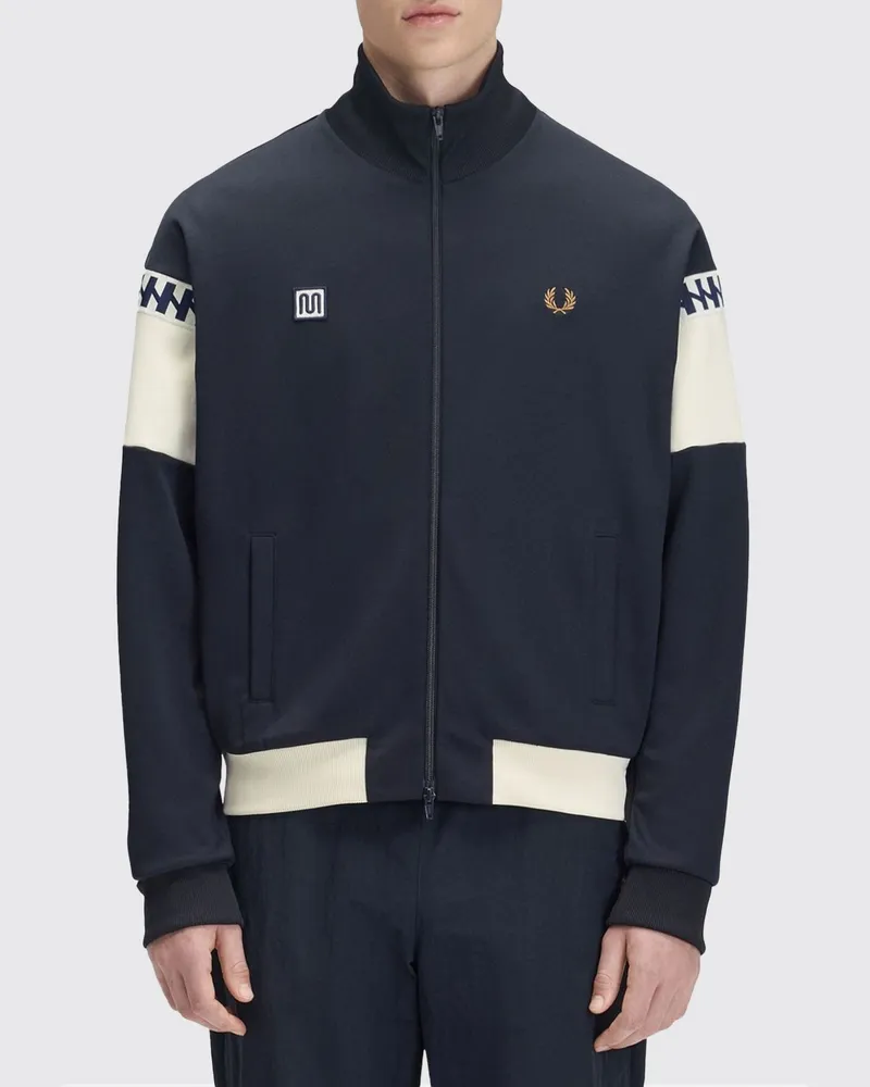Fred Perry Trainingsjacke aus recyceltem Jersey mit Reißverschluss und Stehkragen Blau
