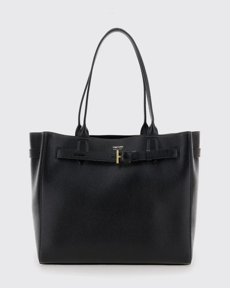 Tom Ford Tote-Bag aus Vollnarbenleder mit doppeltem Henkel und Monogramm-Logo Schwarz