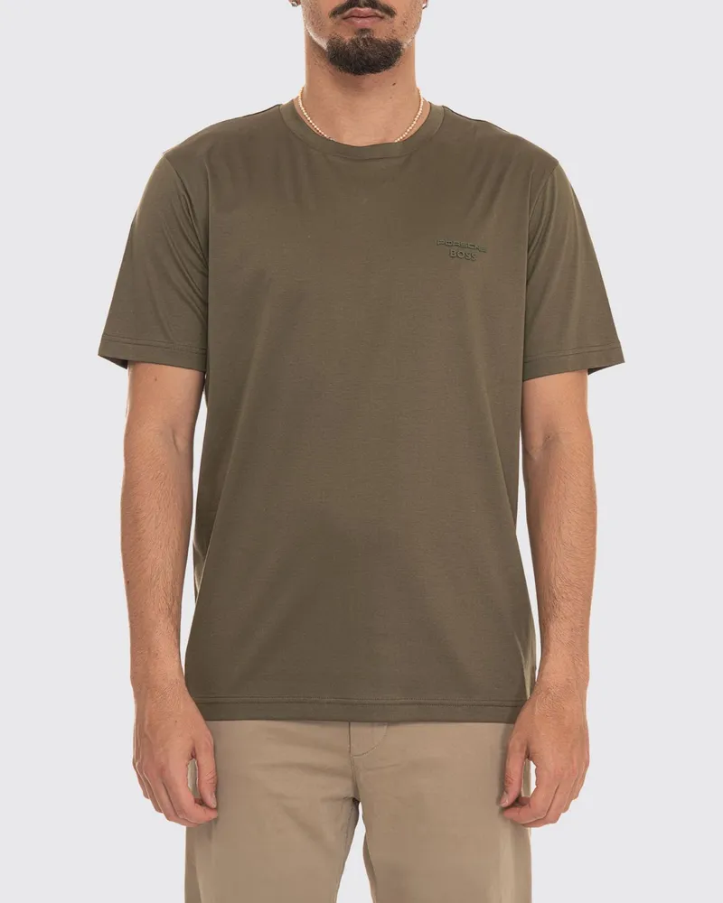 HUGO BOSS Baumwoll-T-Shirt mit Rundhalsausschnitt und Ton-in-Ton-Logo auf der Brust Grün